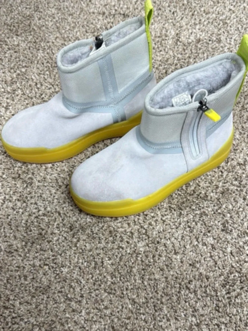 UGG Kids Light Gray and Yellow Zip-Up Waterproof Boots
